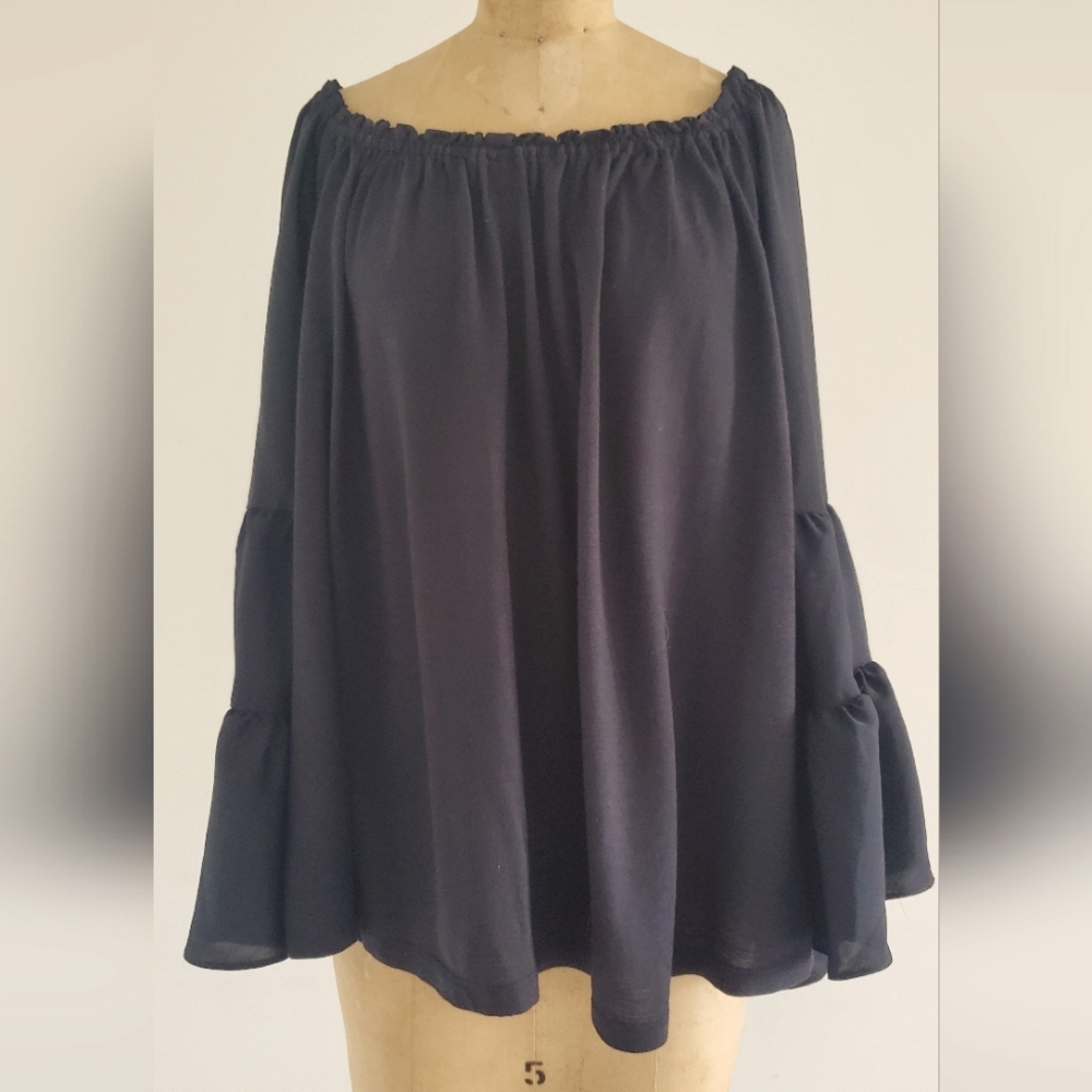 By Anthropologie "Gloria" Bell Sleeves Off Shoulder Top, size 1X, black